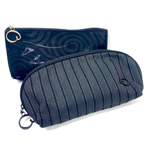 Oscar de la Renta Set of Two Small Cosmetic Bags-Black Silk/Cotton - Picture 1 of 10